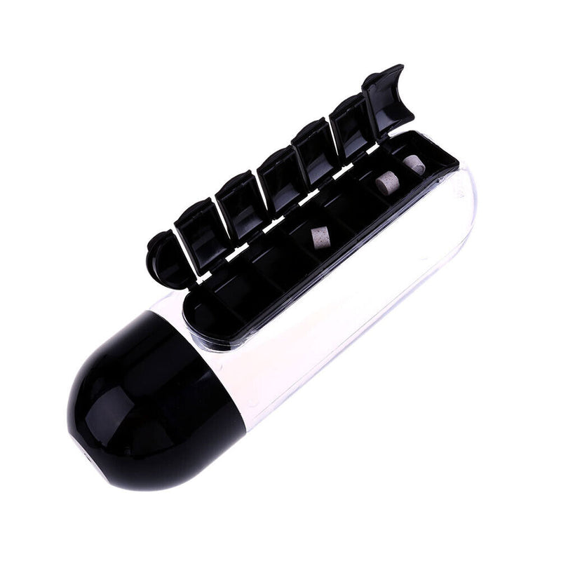 2 in 1 Daily Pill Box Water Bottle Combine Pillbox Cup Outdoor Medicine Drinking