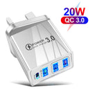 3 USB Fast Charger 3.1A PD Type-C Wall Power Adapter for Phone (White UK)