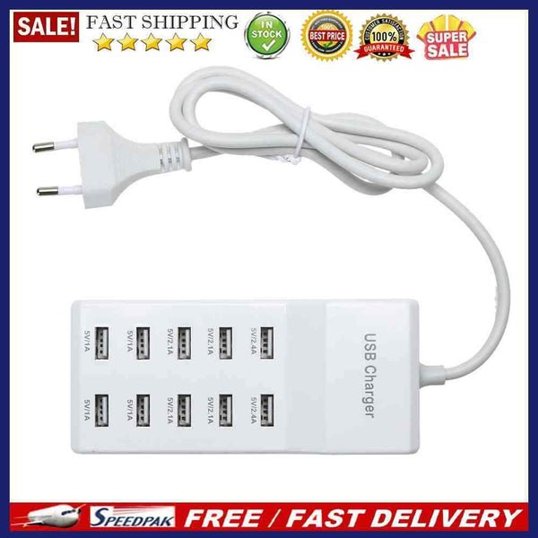 10 Port USB Home Travel Wall AC Charger Fast Charge Power Strip Adapter