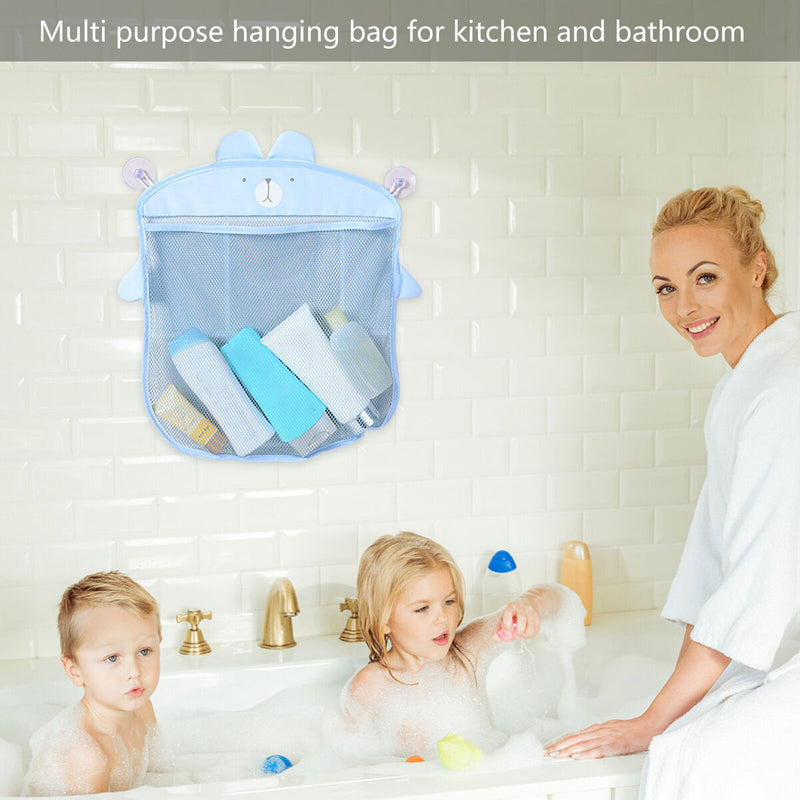 Water Toys Storage Bag Toys Organizer with Traceless Suction Cups (Blue) Newly
