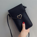 PU Leather Shoulder Messenger Bag Women Touch Screen Phone Pouch (Black)
