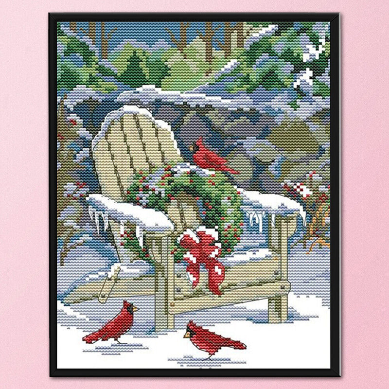 Partial Embroidery 11CT Xmas Snow Scene DIY Stamped Kit Cross Stitch Craft
