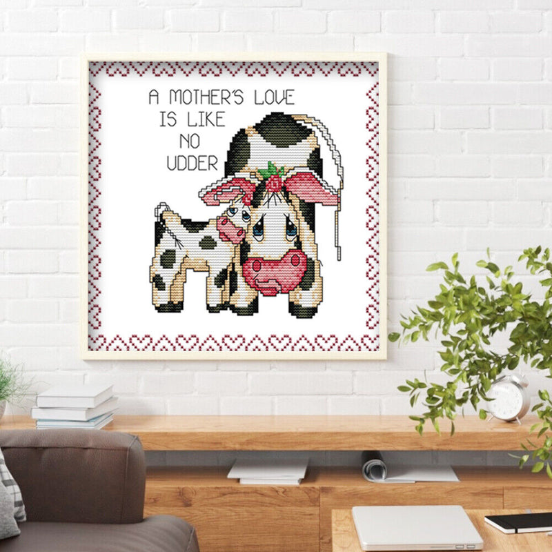 14CT Printed Partial Cross Stitch DIY Two Cows Hand Painting Bedroom Decoration