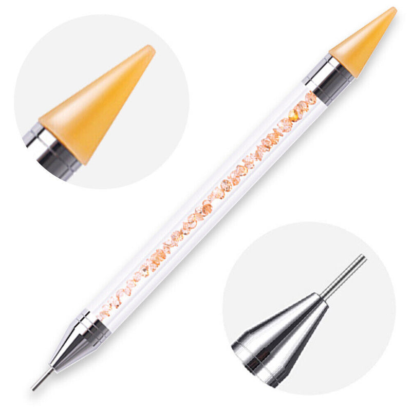 Dual Heads Dotting Wax Pen Point Drill Picker Nail Art Stud Dotter (Yellow)