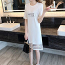 Women Lace Splicing Short Sleeve Dress O Neck Letter Print Female Shirt Dresses