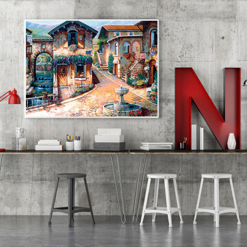 Handpainted DIY Beautiful Town Oil Paint by Numbers Kit Pictures Wall Craft