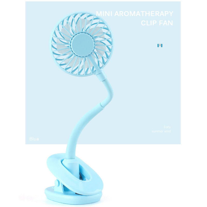 Mini Aromatherapy Clip Fan USB Rechargeable Electric Ventilator (Blue)
