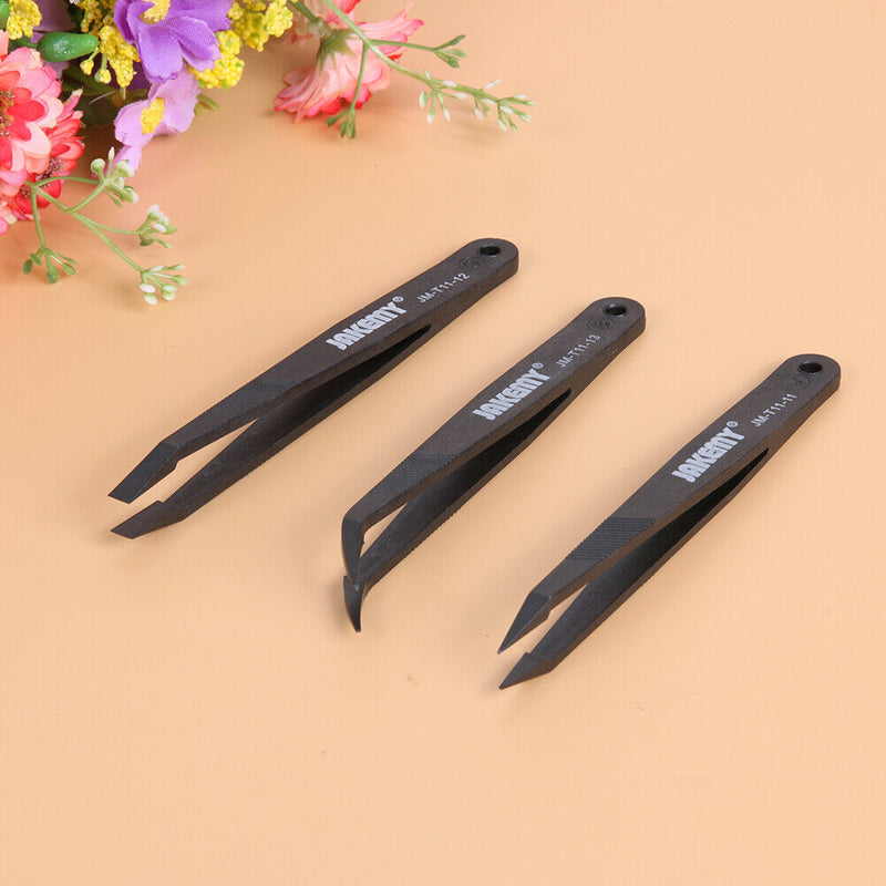 JAKEMY Anti-static Glass Fiber Tweezers Set Straight and Curved Tweezers Newly