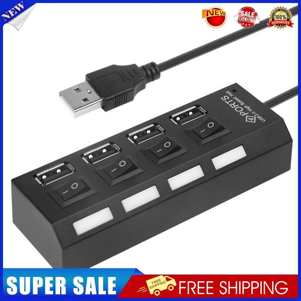 USB Hub 480Mbps Multi USB 2.0 Adapter 4 Port Expander Splitter (Black)