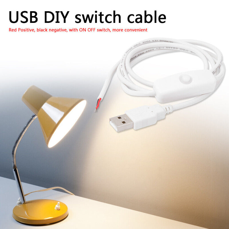 1m 5V USB Power Supply Cable 2-Pin USB 2.0 Male Cord Extension DIY with Switch