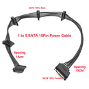 SATA 15Pin 1 to 5 Port Female Hard Drive Power Cord Extension Cable SATA Adapter