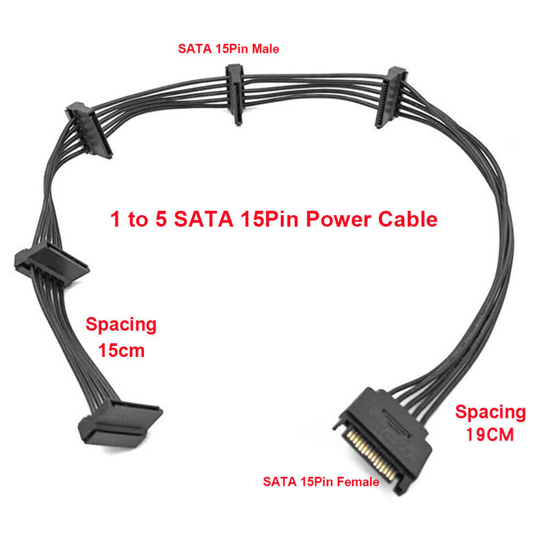 SATA 15Pin 1 to 5 Port Female Hard Drive Power Cord Extension Cable SATA Adapter