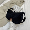 Fashion Women Corduroy Shoulder Underarm Bag Solid Color Handbags (Black)