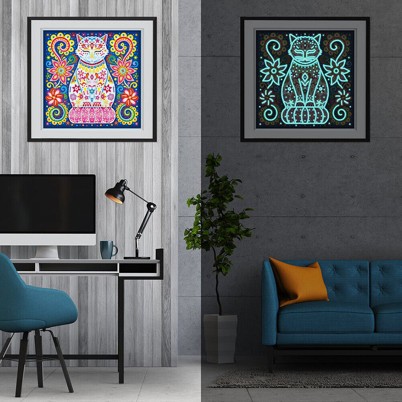 Rhinestone 5D DIY Special Shaped Diamond Painting Luminous Cat Mosaic Kit