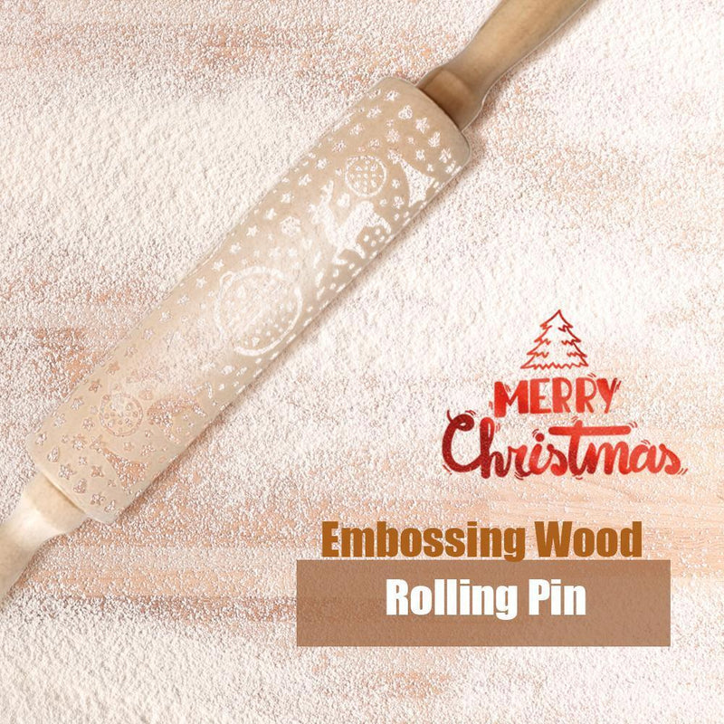 Wooden Snowflake Elk Embossed Rolling Pins Embossing Baking Cookies Biscuit