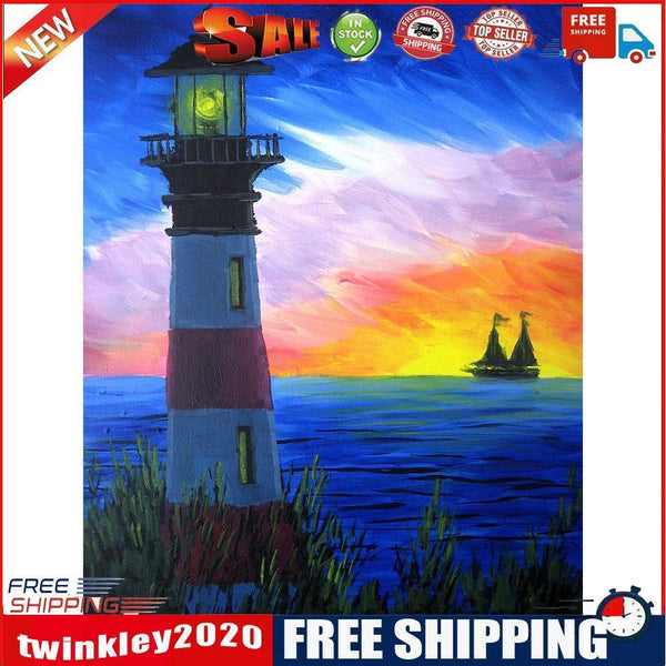 Evening Lighthouse Oil Paint By Numbers Kits DIY Handpainted on Canvas Art