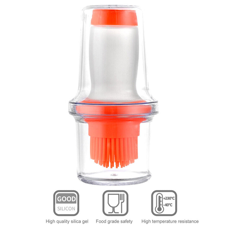 Portable Press Silicone Oil Bottle Brush Storage Cover Baking Tool (Orange)