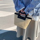 Woven Straw Clutches Bag Women Leather Beach Summer Totes Handbag Wallet