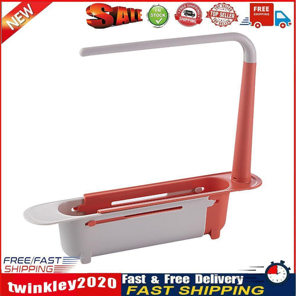 Telescopic Sink Drain Racks Organizer Soap Basket Kitchen Storage (Red) Newly