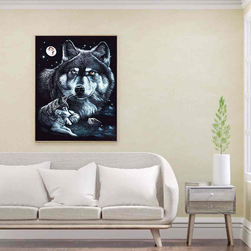 Handmade Moon Wolves 5D DIY Full Round Drill Drawing Kit Diamond Painting Cra