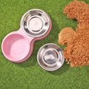 Stainless Steel Double Bowl Pet Dog Water Feeder Cat Puppy Food Drinking Di