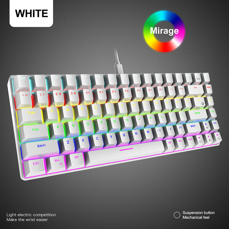 84 Keys Mechanical Gaming Keyboards Mini Wired for Gamer (Red Axis White)