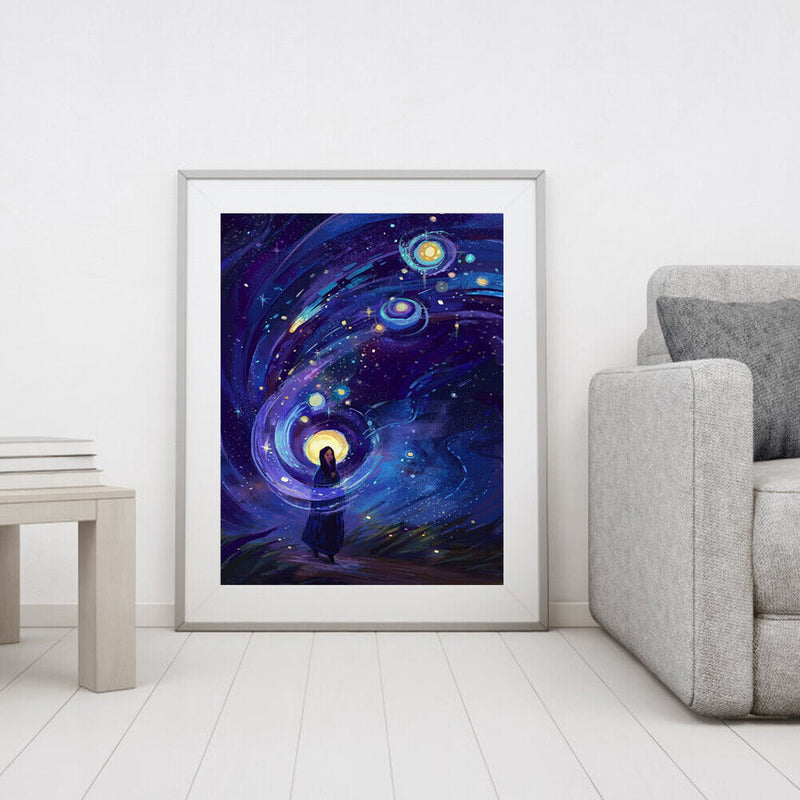 Girl and Planet Oil Paint By Numbers Kits Canvas Drawing DIY Coloring Pictures