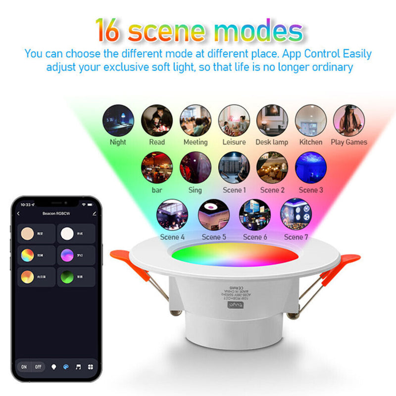 RGB LED Downlight 10W Tuya APP Control Bluetooth-Compatible Smart Lamp Bulb
