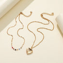 Rhinestone Clavicle Chain Women Love Heart Pendant Double Layer Necklace Je