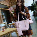 4pcs/Set Women PU Leather Female Solid Tote Bag Casual Messenger Bag Purse