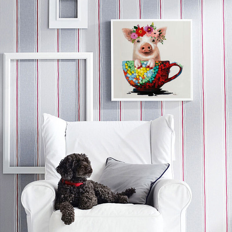 Coffee Cup Pig DIY Diamond Painting Kits Full Round Drill Wall Decor Art Cr