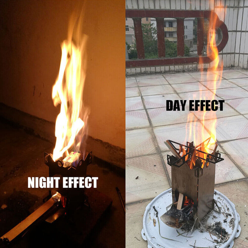 Portable Folding Wood Stove Campnic Outdoor Cooking Burning Rocket