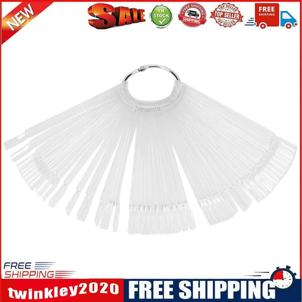 50pcs Nail Art False Tips Sticks Display Fan Design(Steel ring transparent)