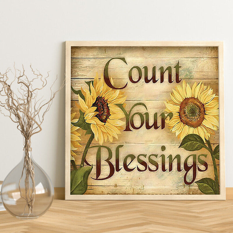 5D DIY Diamond Painting Blessings Full Round Drill Art Letter Picture Home Decor