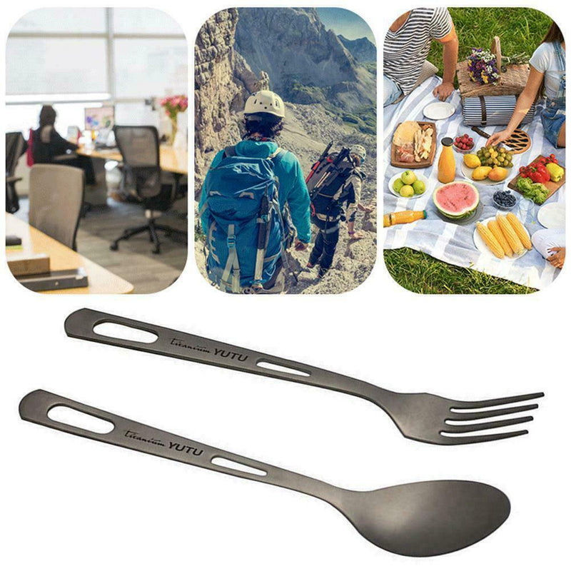 Portable Tableware Spork Set Titanium Fork Spoon Cooking Supplies Outdoor E6B4
