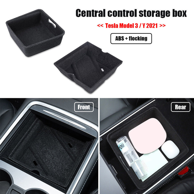 2pcs Flocking Organizer Container for Tesla 3/ Y Car Central Armrest Storage