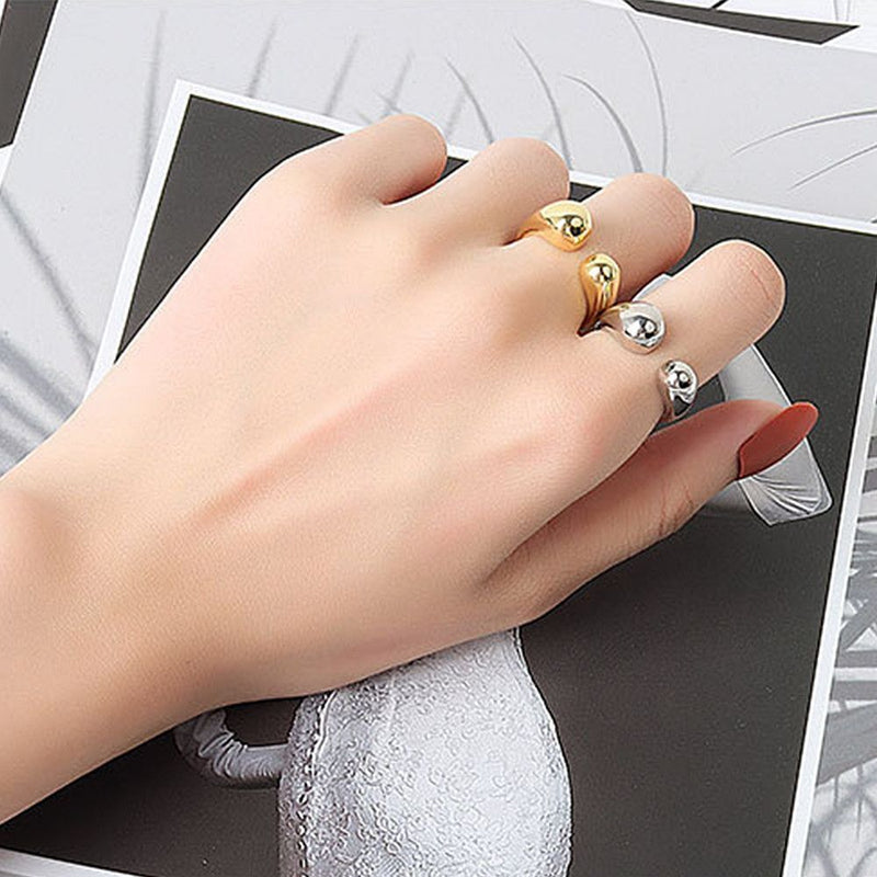 Women Minimalist Opening Rings Jewelry Gift Finger Rings Double Ball Beads