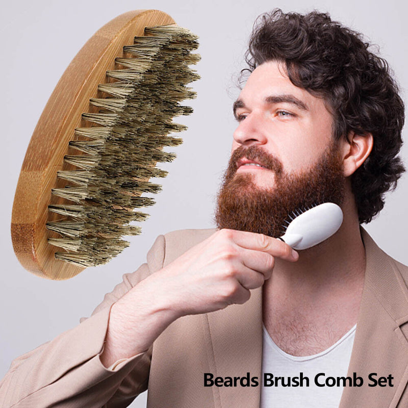 Professional Men Mustache Shaving Comb Bristle Wood Beard Brush Face Cleani