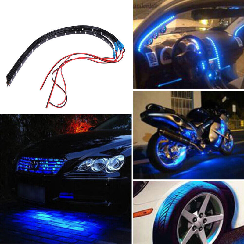 Blue 4pcs 30CM/15 LED Car Motors Truck Flexible Strip Light Waterproof 12V Newly