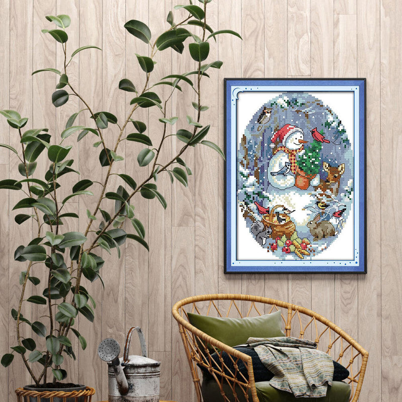 14CT Partial Cross Stitch Snowman Counted DIY Kits Handmade Cotton Embroidery