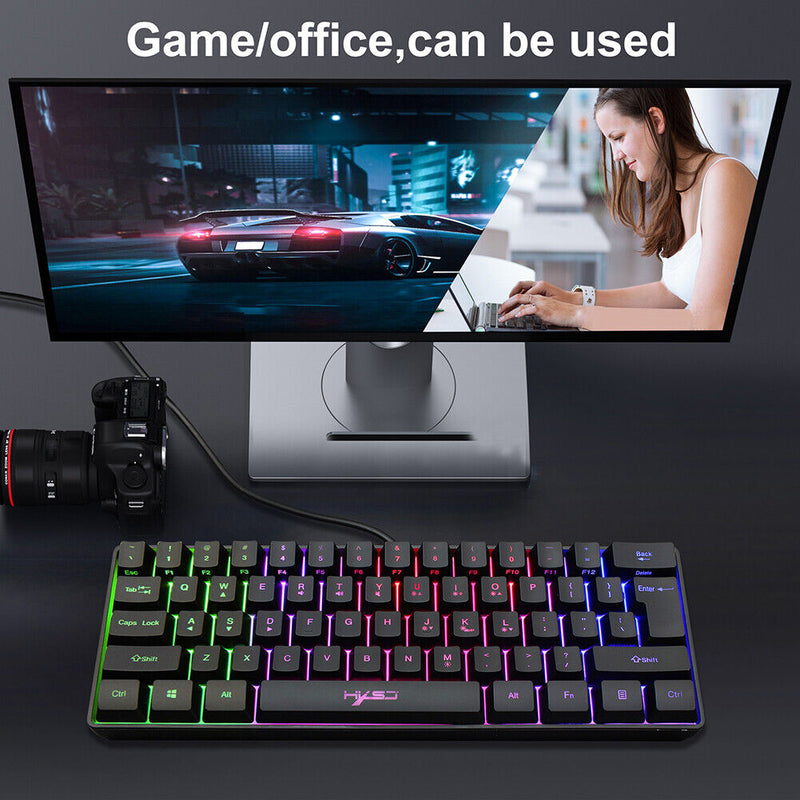 HXSJ V700 61 Keys RGB Backlight USB Wired Keyboard for Computer PC Gamers
