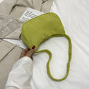 Fashion Women Corduroy Shoulder Underarm Bag Solid Color Handbags (Green)