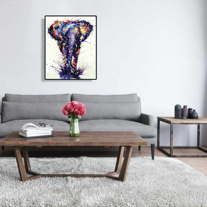DIY Digital Oil Painting By Numbers Walking Elephant Canvas Frameless Picture