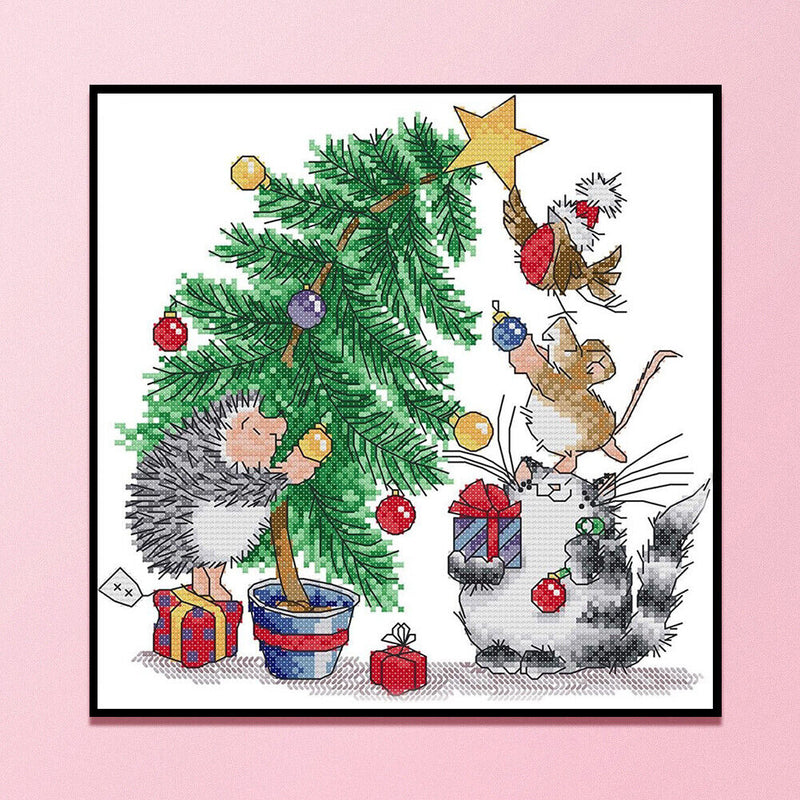 14CT Partial Cross Stitch Christmas Tree Counted DIY Embroidery Home Decoration