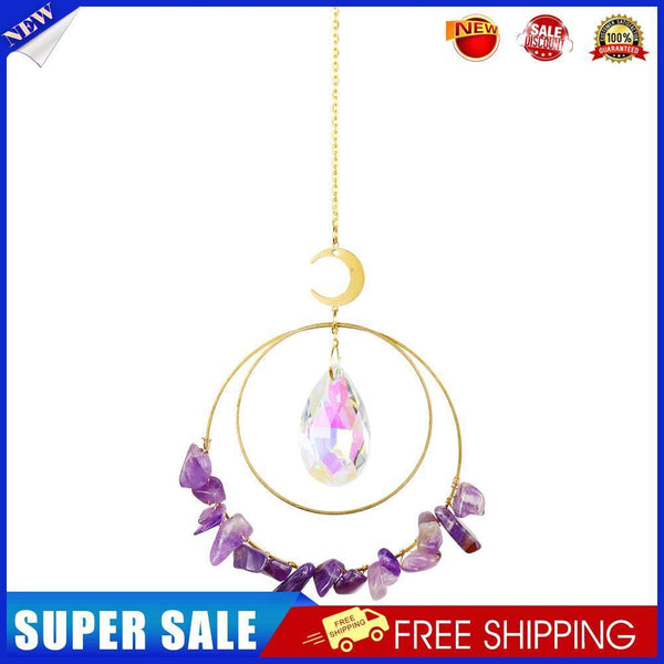 Crystal  Moon Circle Hanging Metal Pendant Home Decor (Purple)