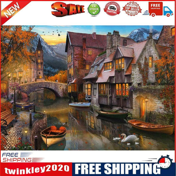 Riverside Town No Frame Picture By Number DIY Art Digital Coding Oil Paint