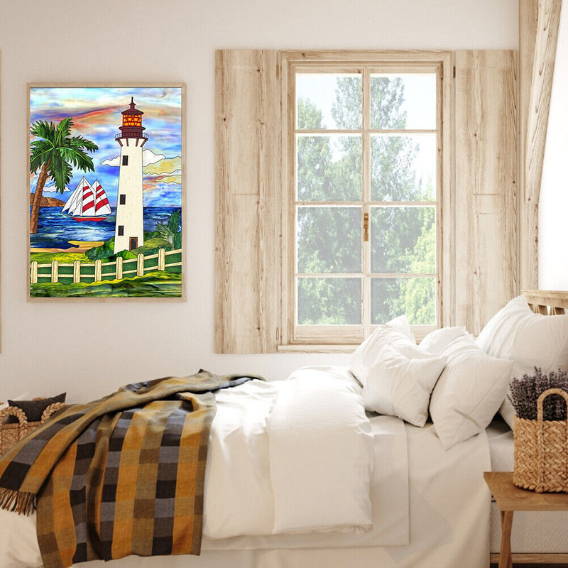 Cartoon Lighthouse Oil Paint By Numbers DIY Handpainted on Canvas Wall Art