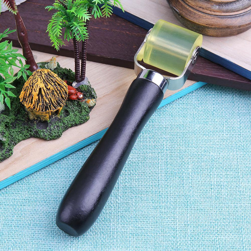 Wooden Grip Auto Sound Deadener Application Clear Yellow Rubber Roller Newly
