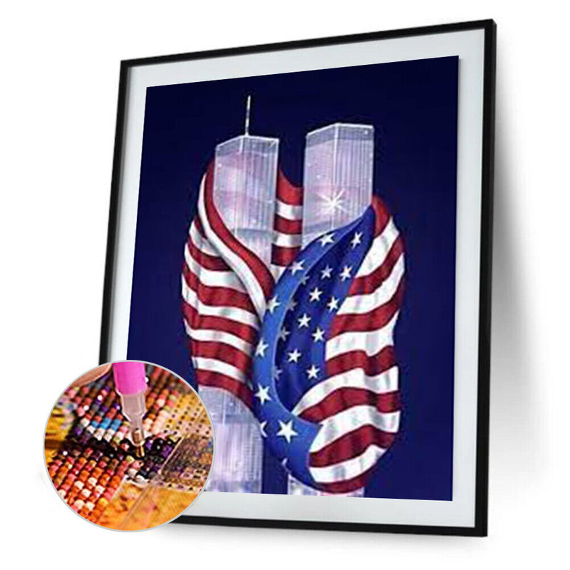 5D Diamond Painting Kit Flag Twin Towers Full Square Drill DIY Art Crafts Mosaic