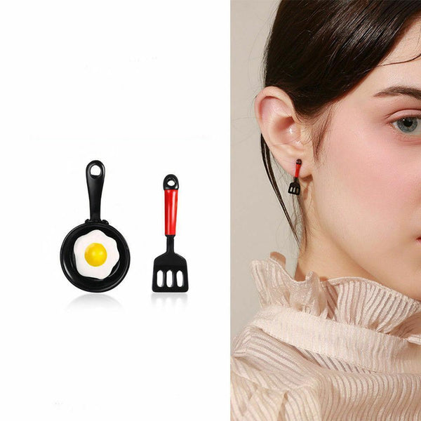 Drop Oil Dangle Korean Asymmetric Enamel Fried Egg Earrings Ear Stud Elegant